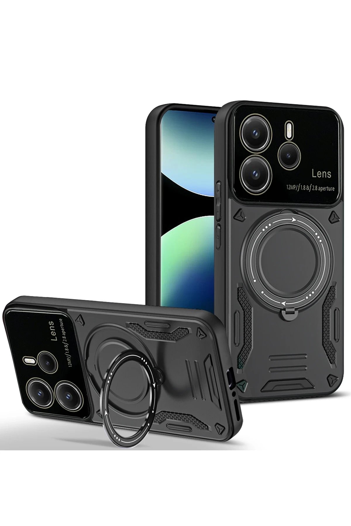 Xiaomi Redmi Note 14 4G Kılıf Joy Lens Standlı Kapak - Siyah-(5796)
