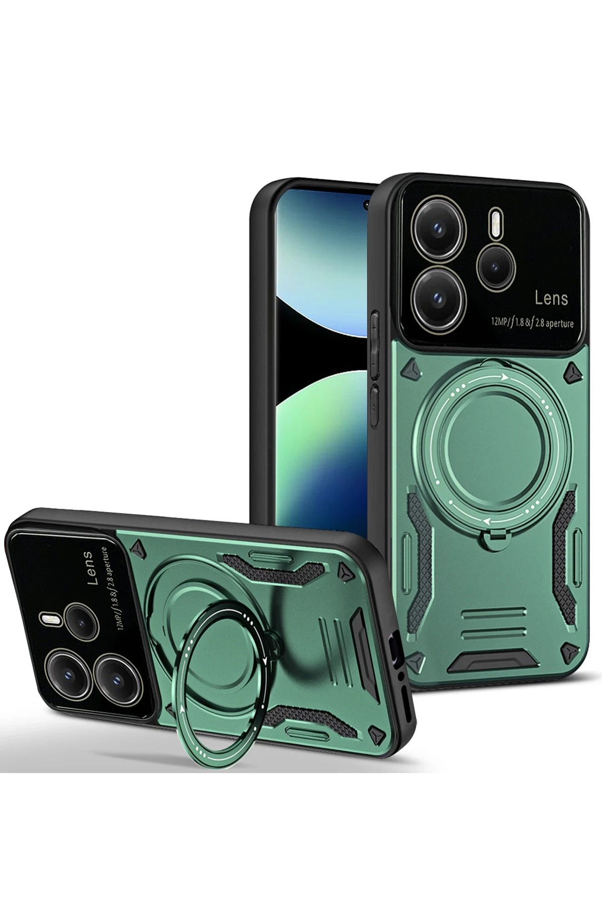 Xiaomi Redmi Note 14 4G Kılıf Joy Lens Standlı Kapak - Koyu Yeşil-(5796)