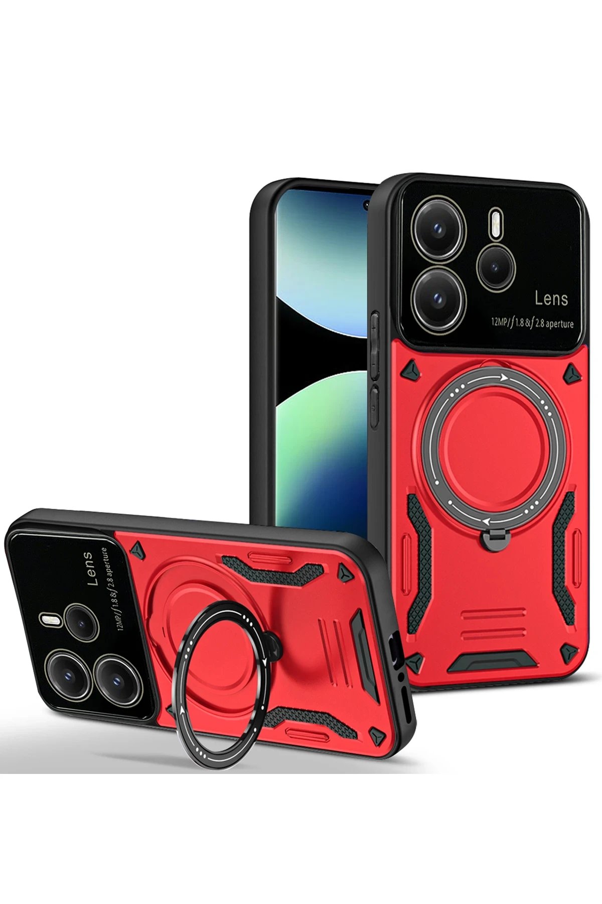 Xiaomi Redmi Note 14 4G Kılıf Joy Lens Standlı Kapak - Kırmızı-(5796)