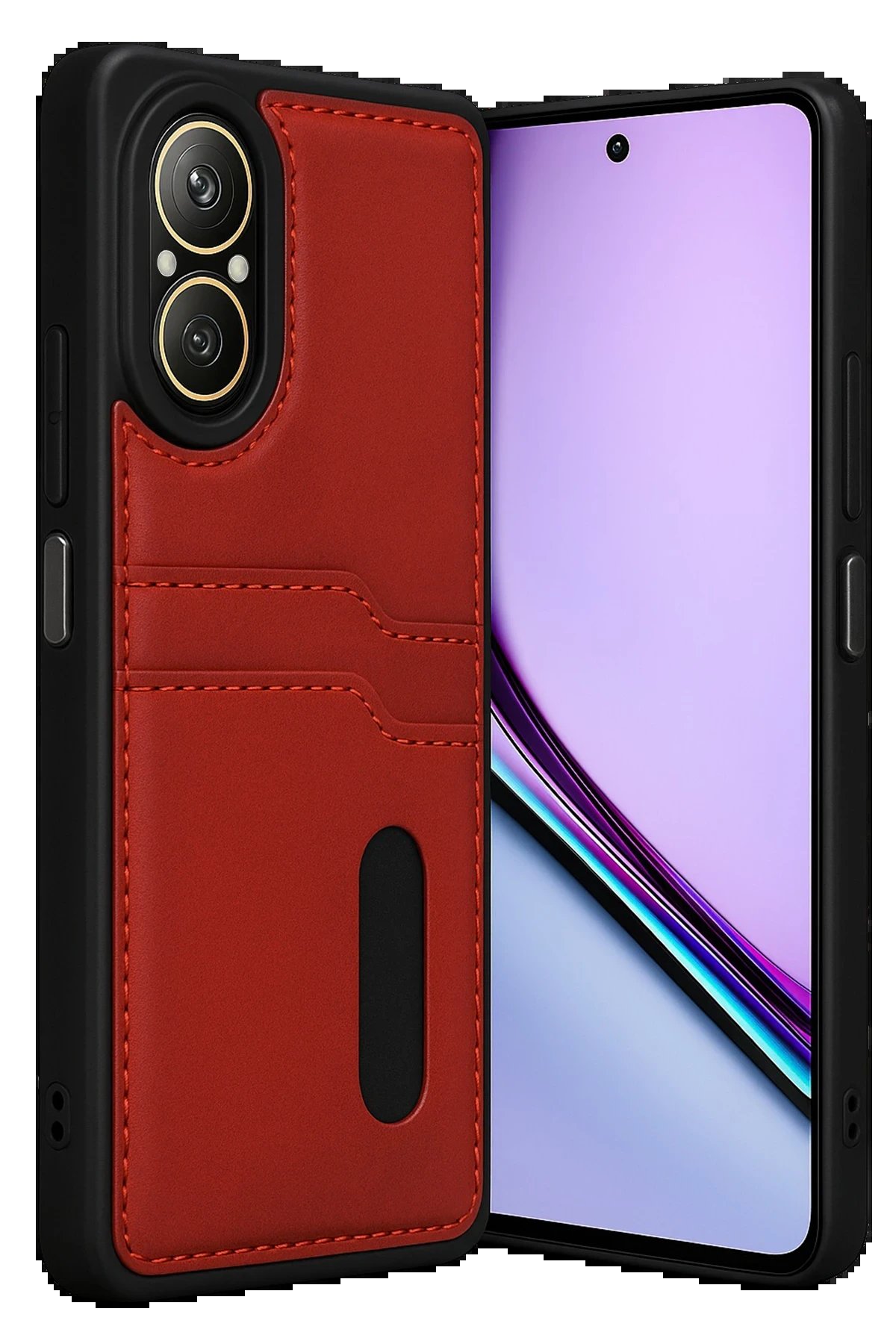 Realme 12 Lite Kılıf Sara Kartvizitli Deri Kılıf - Kırmızı-(5796)