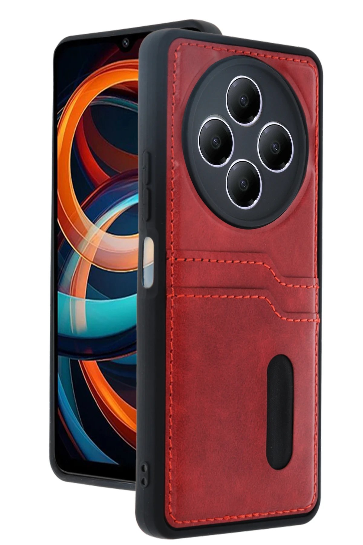 Xiaomi Redmi 14C Kılıf Sara Kartvizitli Deri Kılıf - Kırmızı-(5796)