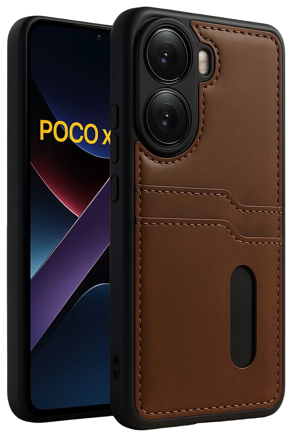Xiaomi Poco X7 Pro Kılıf Sara Kartvizitli Deri Kılıf - Taba-(5796)