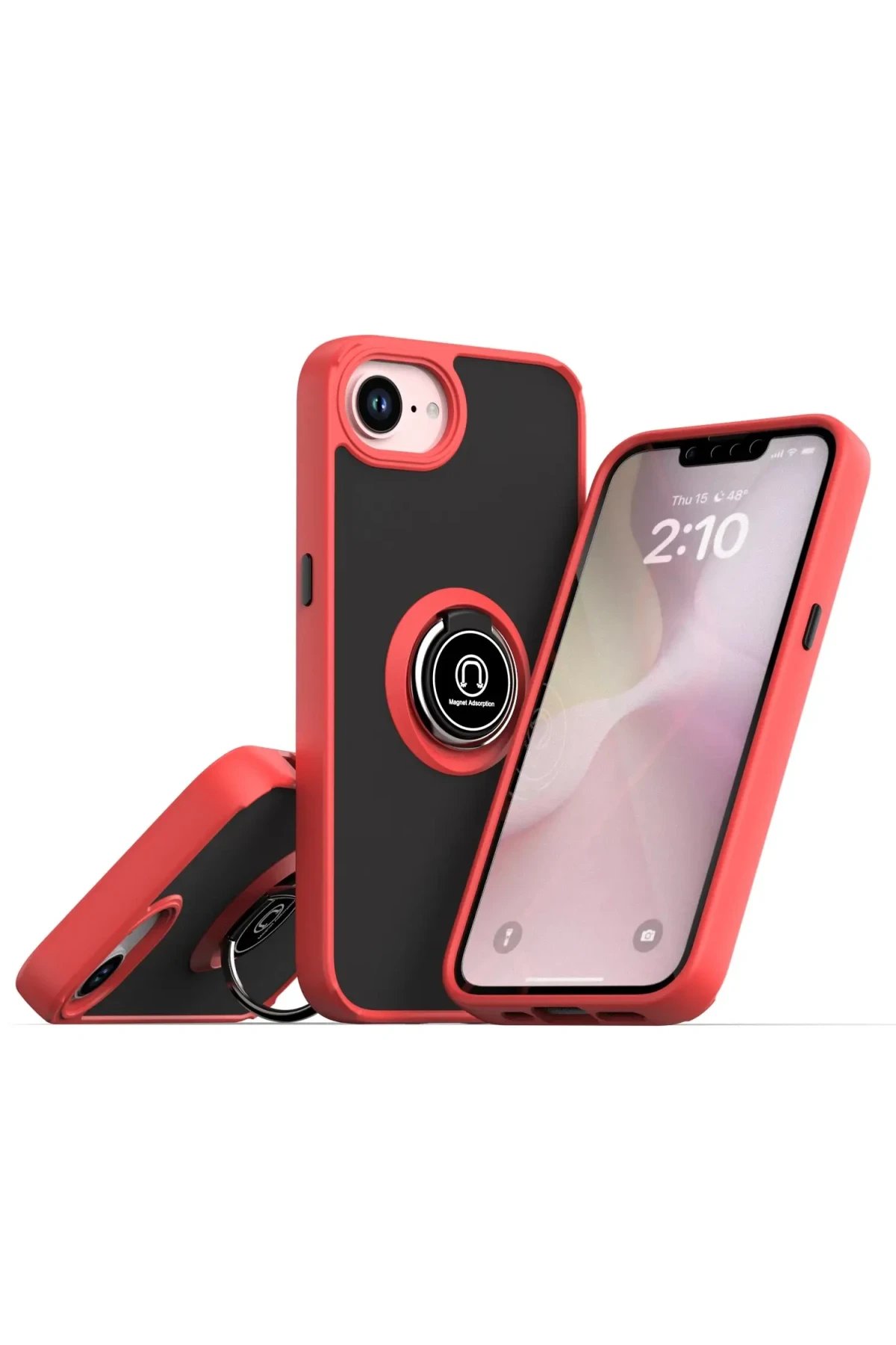 iPhone 16E Kılıf Montreal Yüzüklü Silikon Kapak - Kırmızı-(5796)