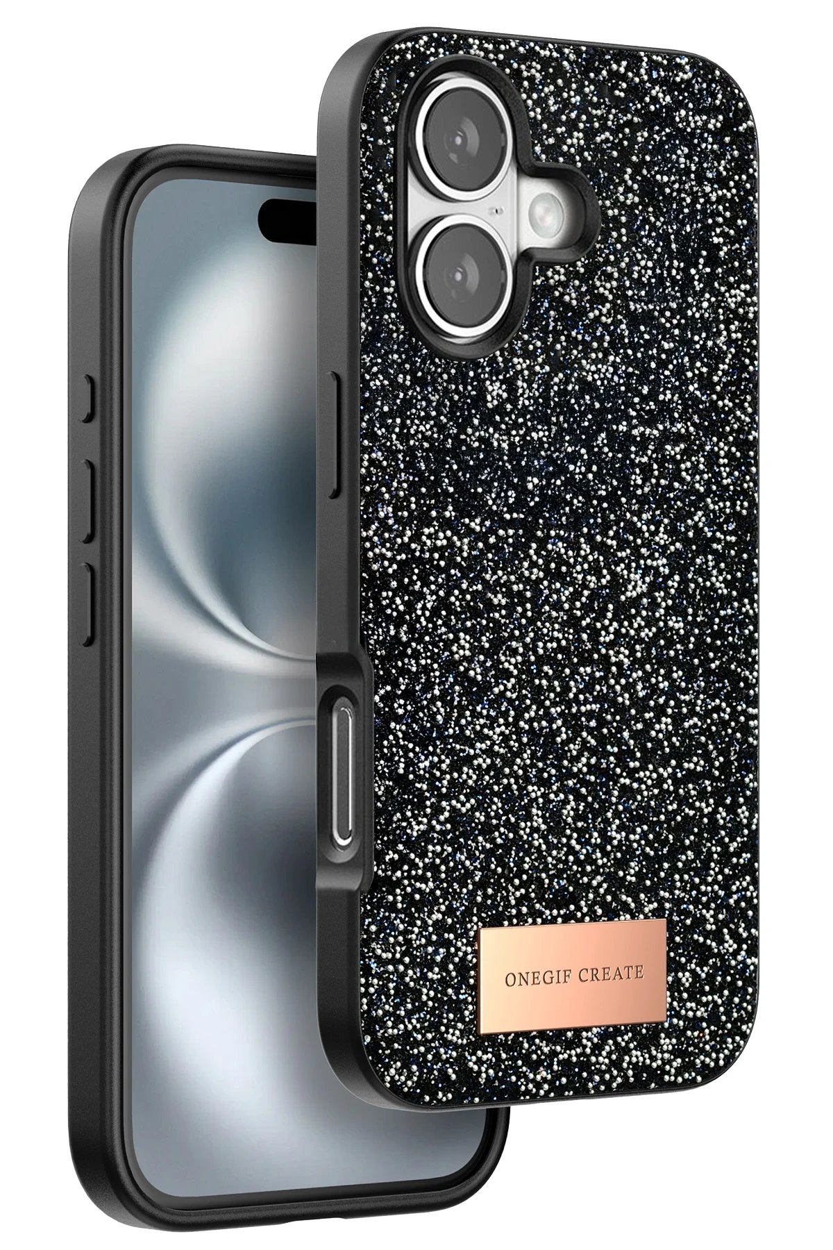 iPhone 16 Plus Bright Simli Kapak - Siyah-(5796)