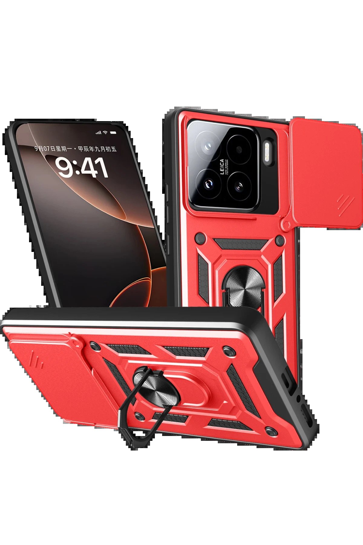 Xiaomi Mi 15 Kılıf Pars Lens Yüzüklü Silikon - Kırmızı-(5796)