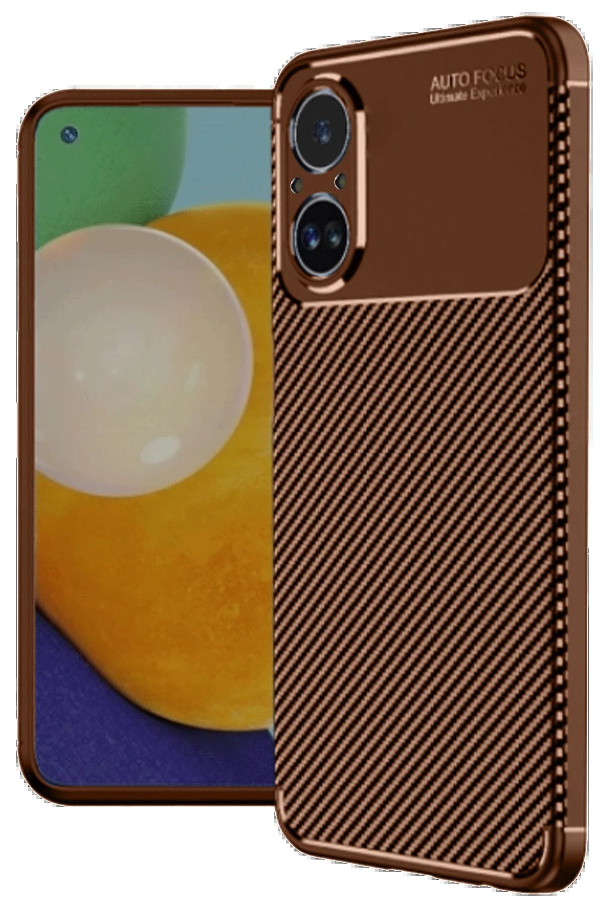 Realme 12 Lite Kılıf Auto Focus Karbon Kapak - Kahverengi-(5796)