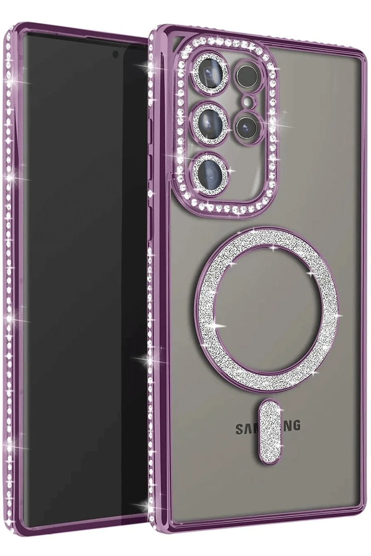 Samsung Galaxy S23 Ultra Joke Simli Magneticsafe Kılıf - Derin Mor-(5796)
