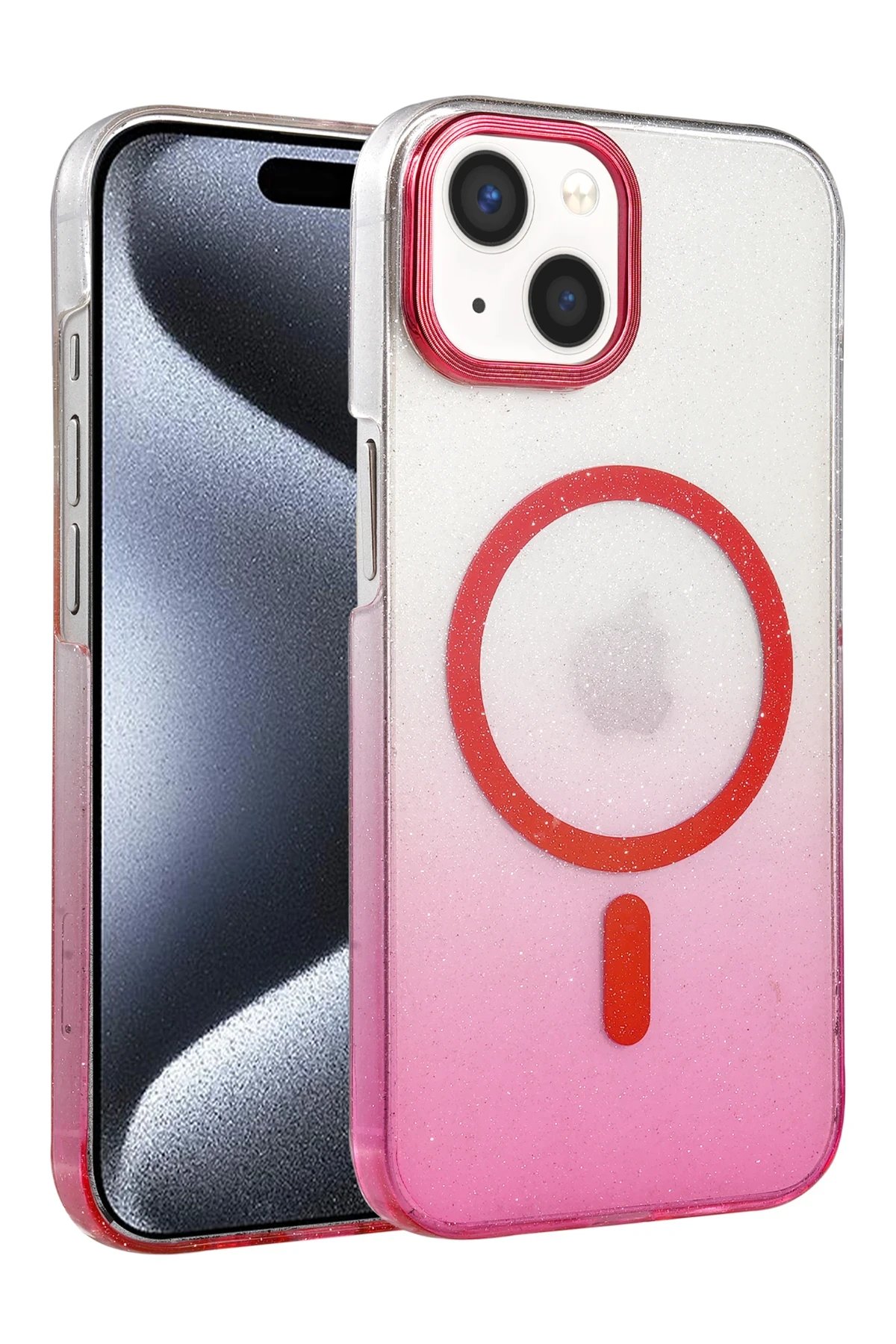 Apple iPhone 14 Glossy Magsafe Kapak - Pembe-(5796)