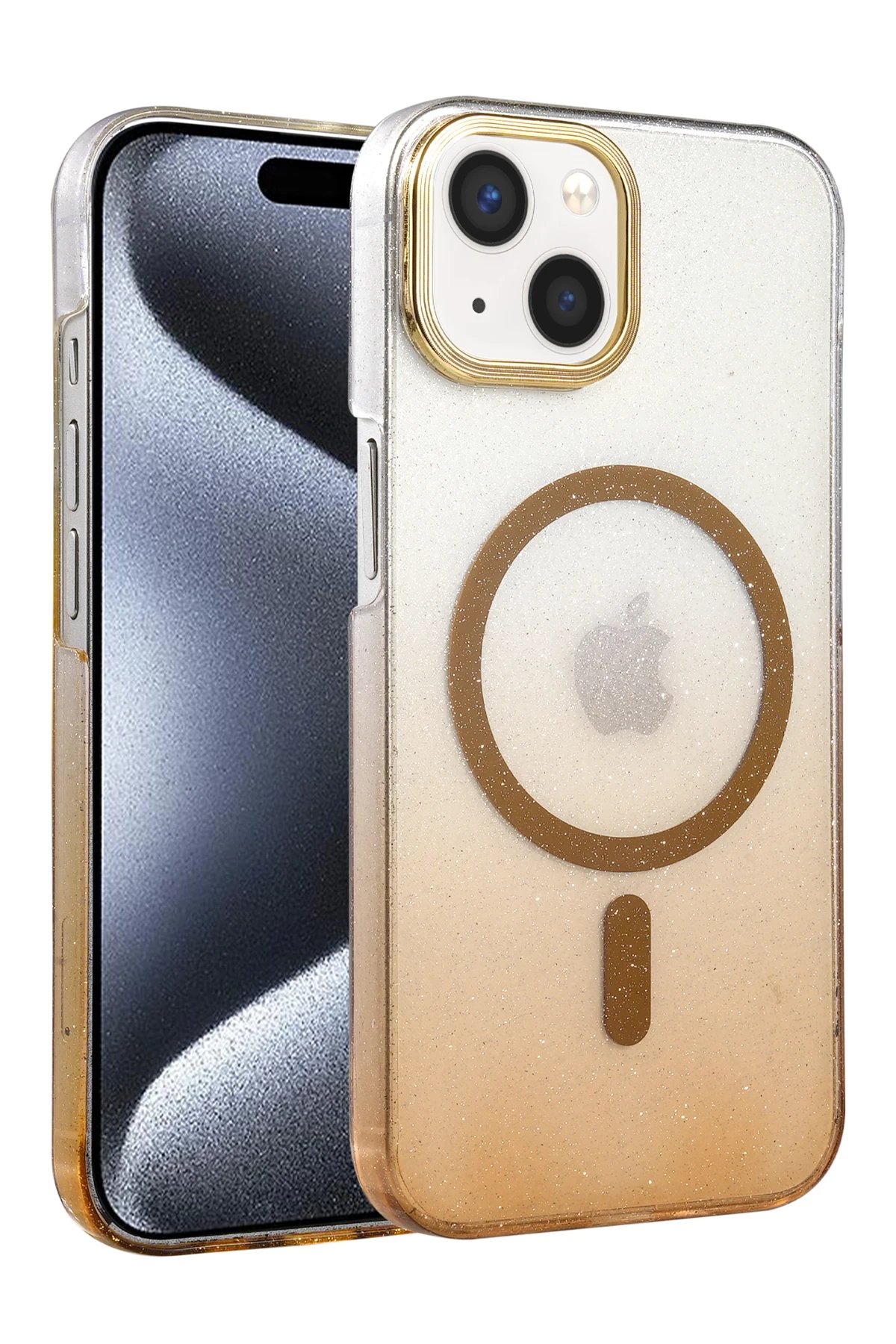 Apple iPhone 15 Plus Glossy Magsafe Kapak - Çöl Titanyum-(5796)