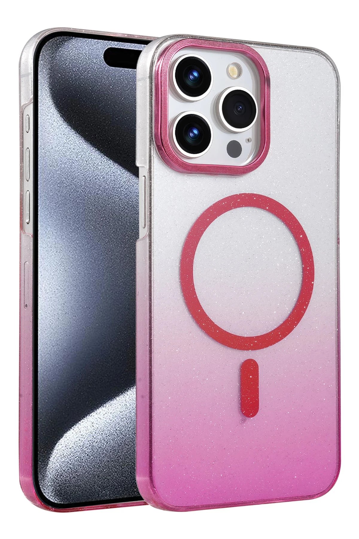 Apple iPhone 15 Pro Max Glossy Magsafe Kapak - Pembe-(5796)