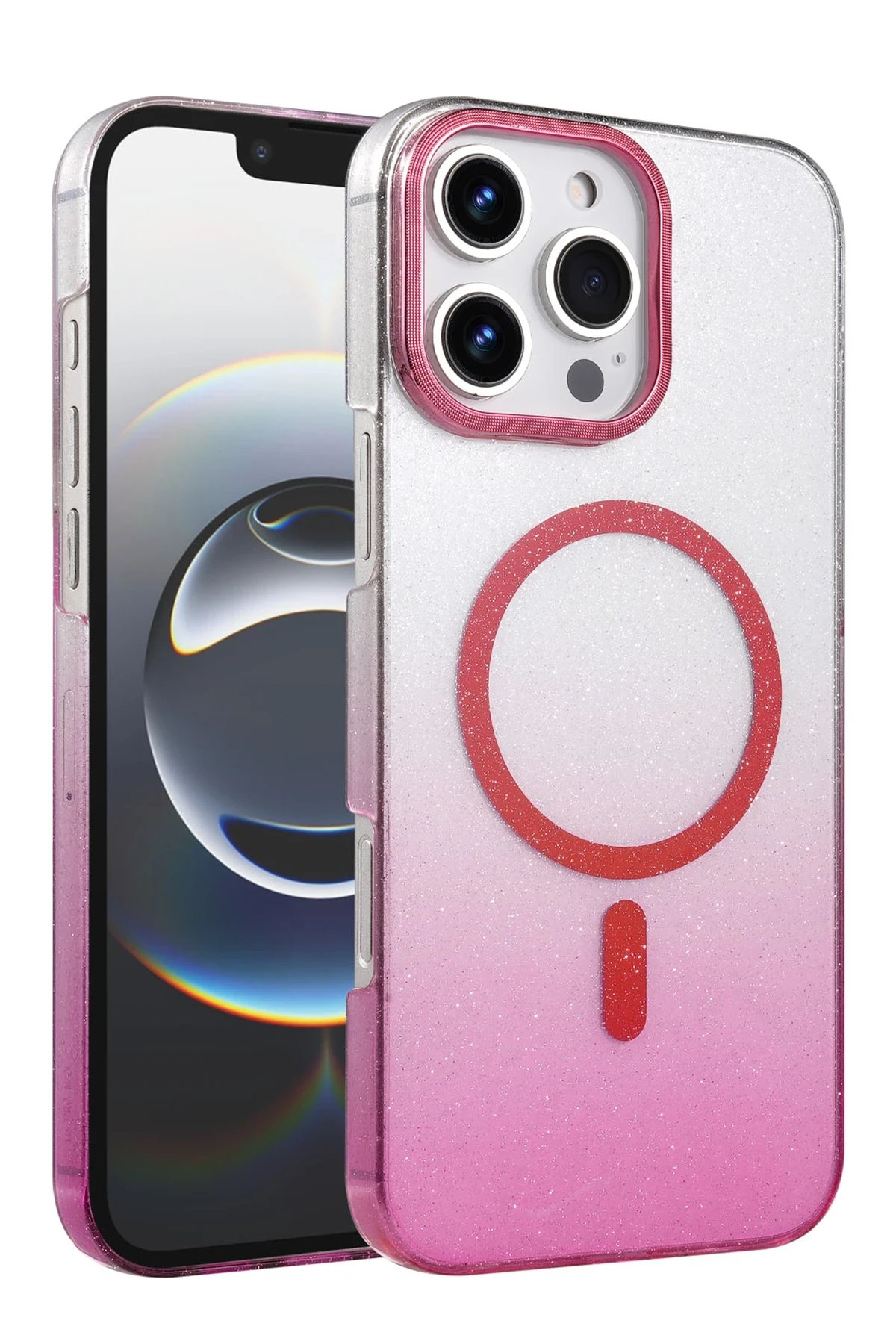 Apple iPhone 16 Pro Max Glossy Magsafe Kapak - Pembe-(5796)