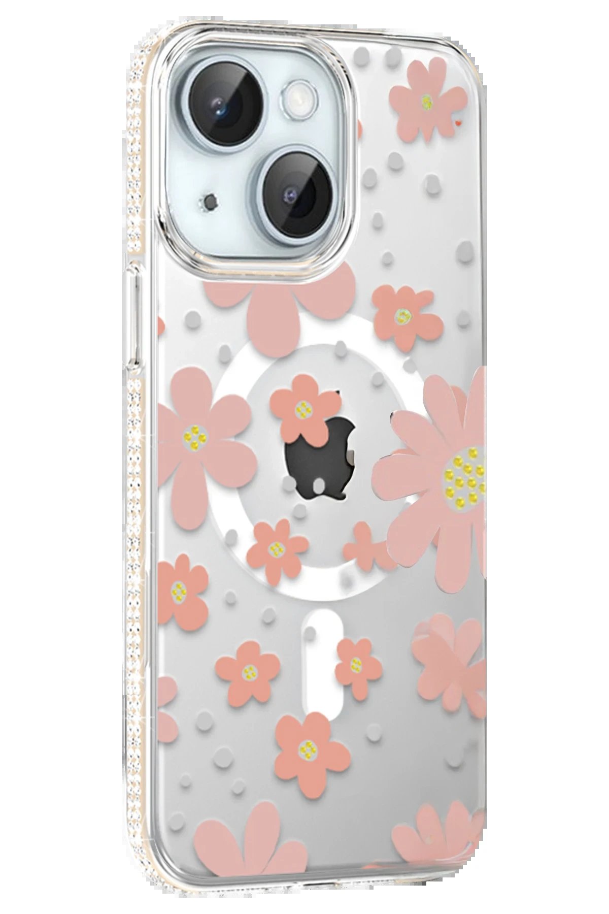 Apple iPhone 14 Floral Magsafe Kapak - Pembe-(5796)