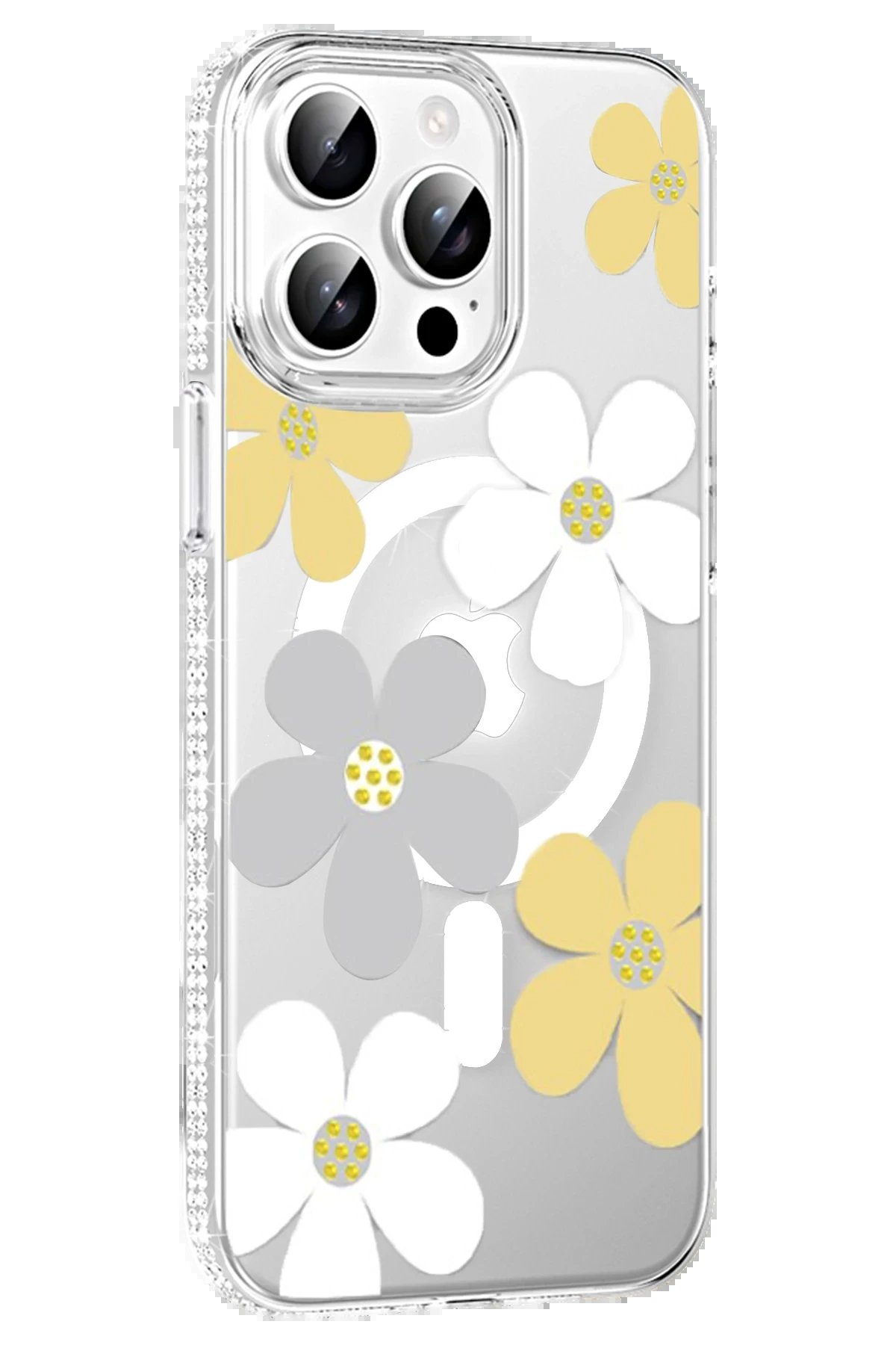 Apple iPhone 14 Pro Max Floral Magsafe Kapak - Sarı-(5796)
