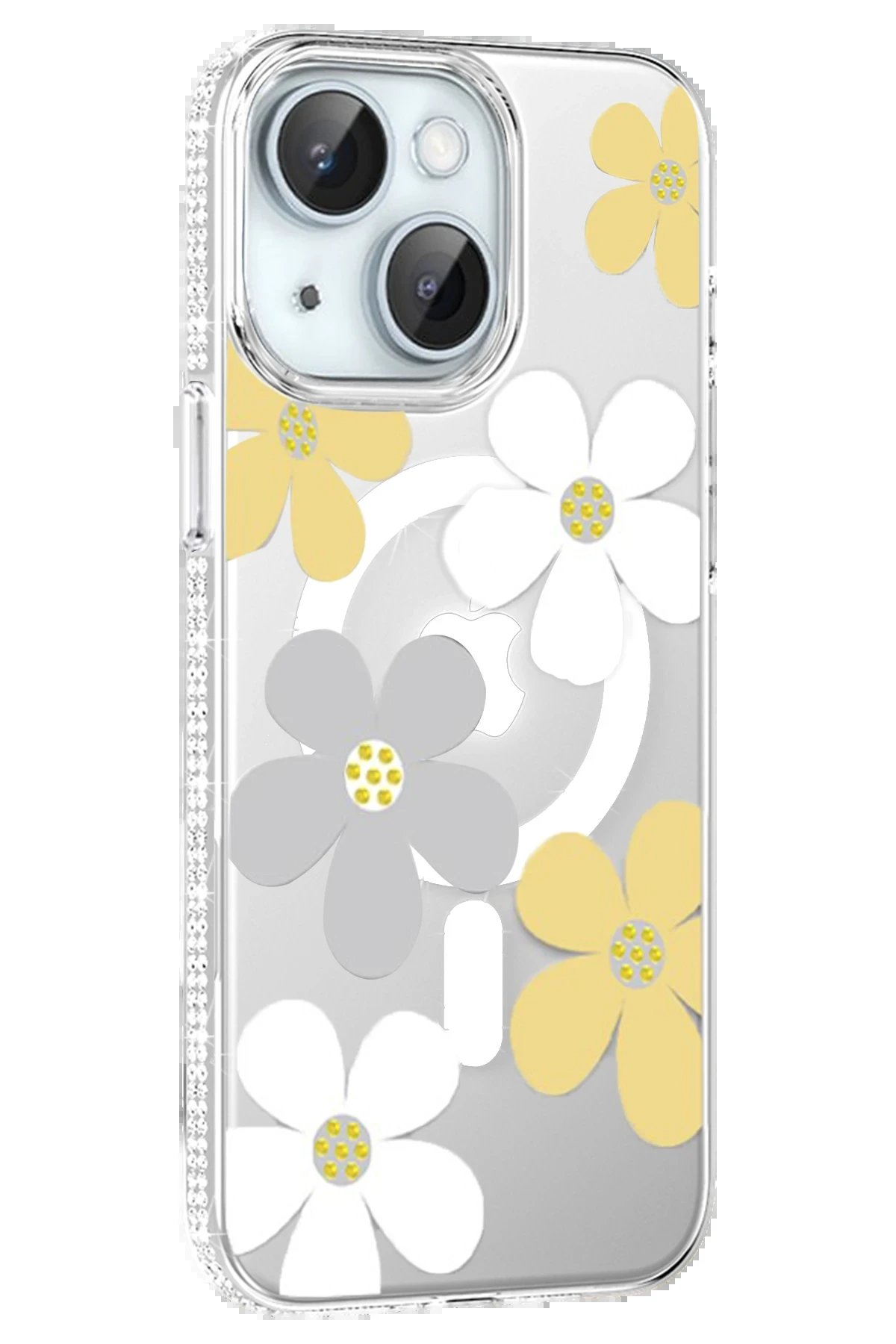 Apple iPhone 15 Floral Magsafe Kapak - Sarı-(5796)
