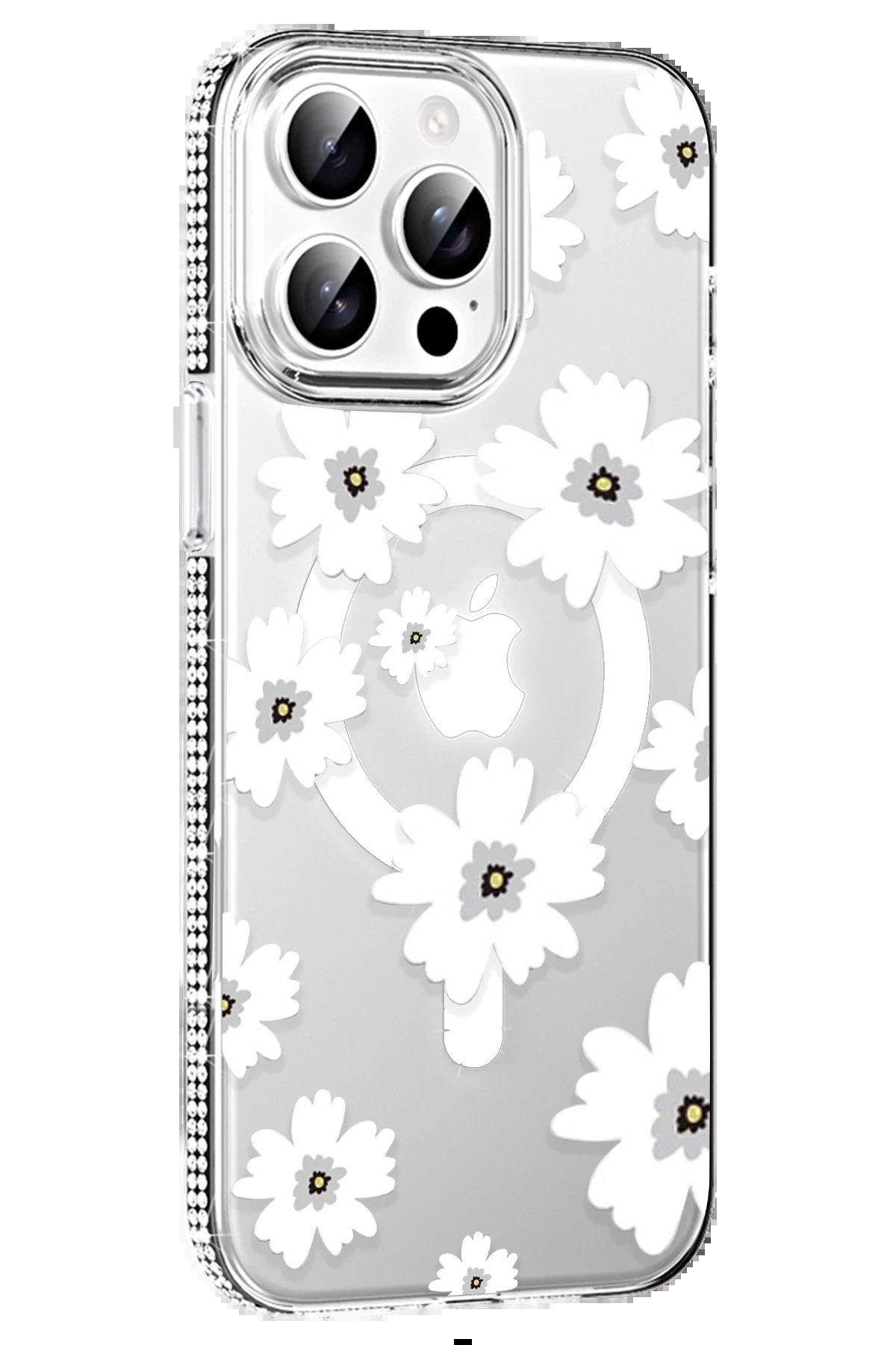 Apple iPhone 15 Pro Max Floral Magsafe Kapak - Beyaz-(5796)