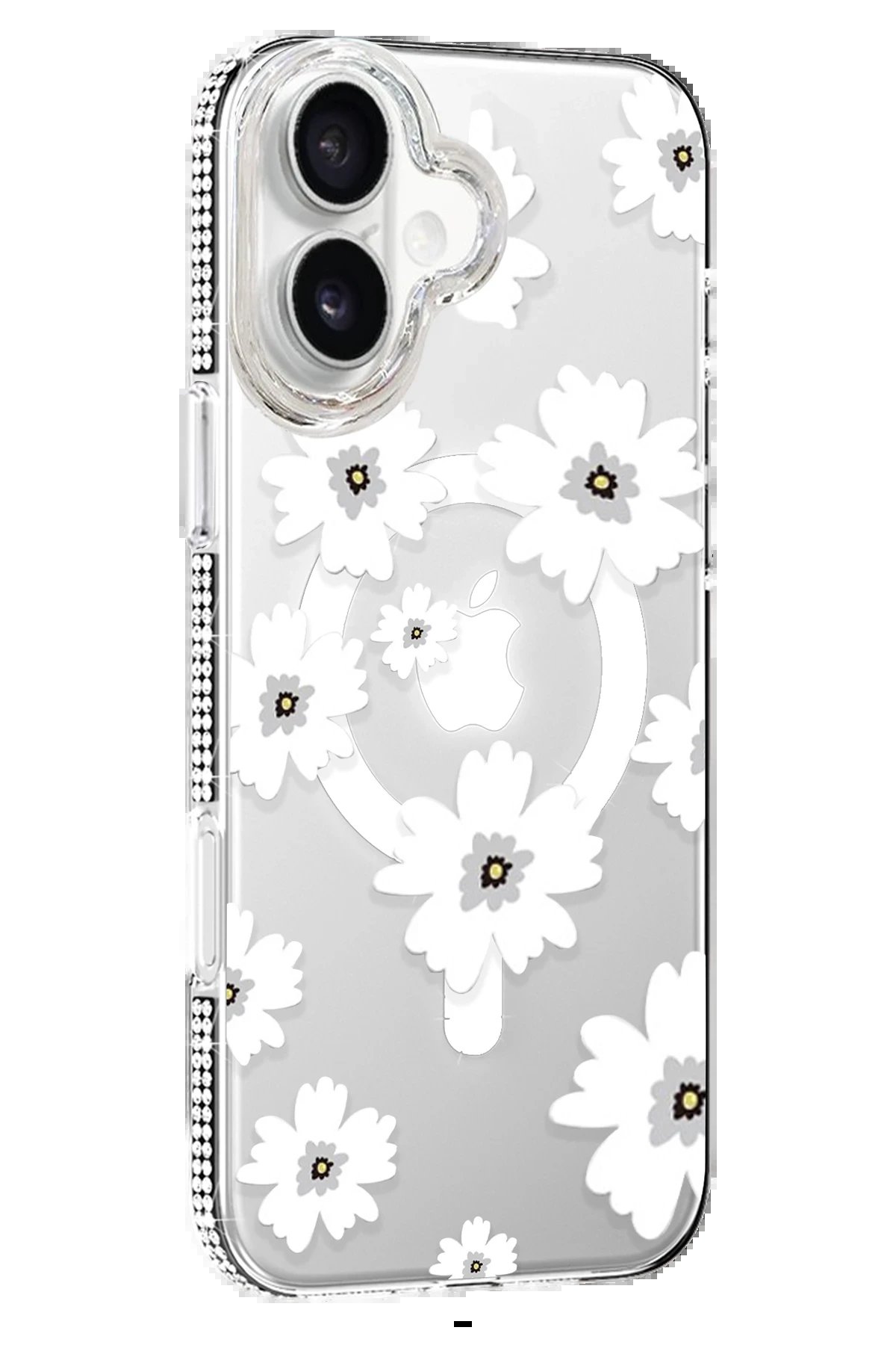 Apple iPhone 16 Floral Magsafe Kapak - Beyaz-(5796)