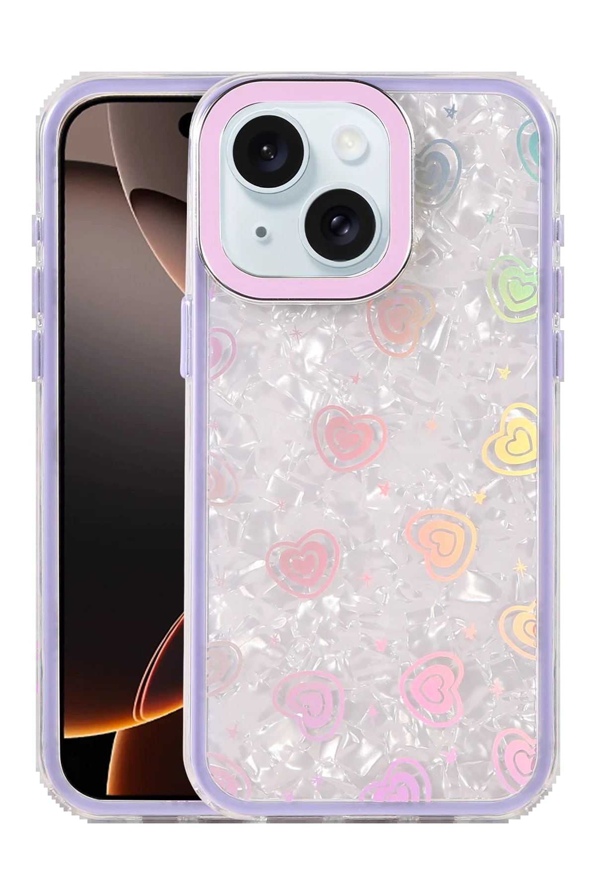 Apple iPhone 15 Lumi Desenli Kapak - Mor-(5796)