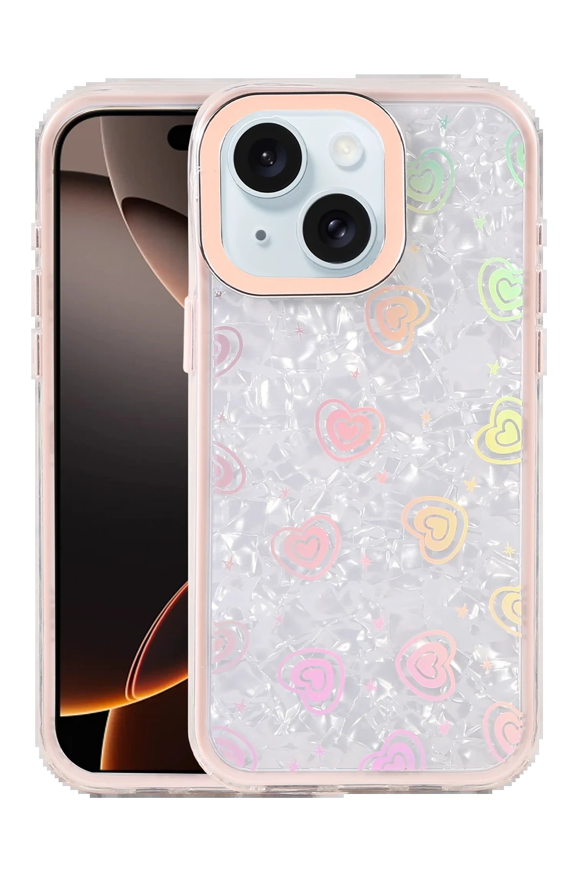 Apple iPhone 15 Lumi Desenli Kapak - Pembe-(5796)