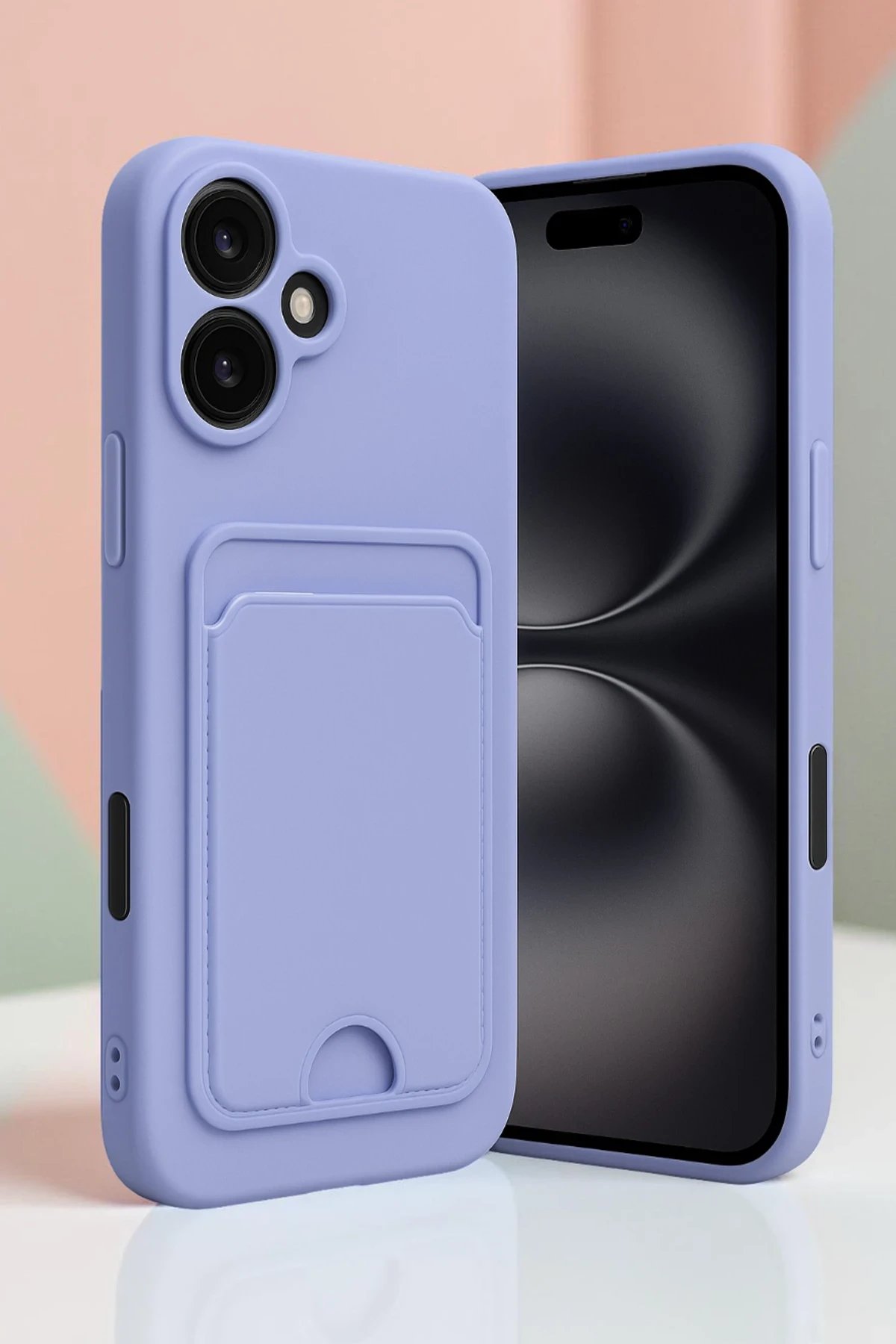 iPhone 16 Kılıf Kelvin Kartvizitli Silikon - Açık Yeşil-(5796)