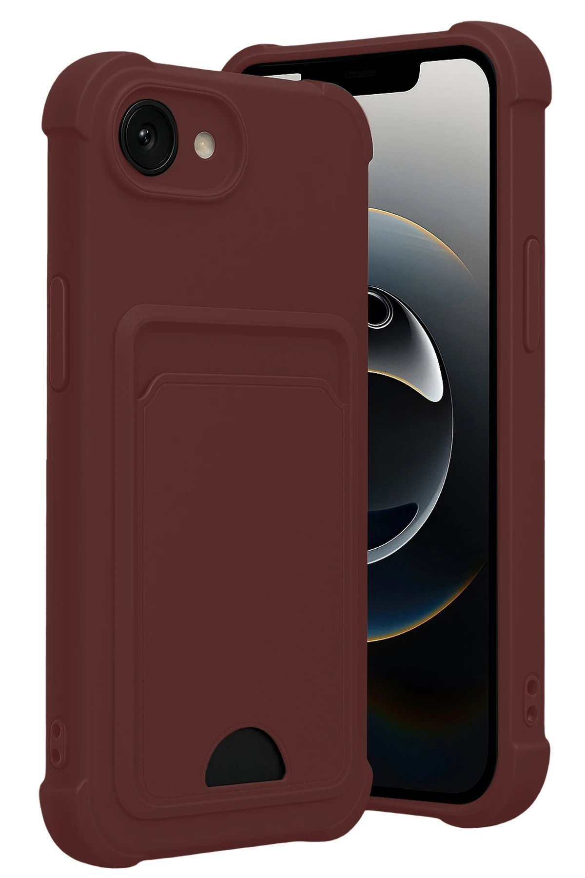 Apple iPhone 16E Kelvin Kartvizitli Silikon - Bordo-(5796)