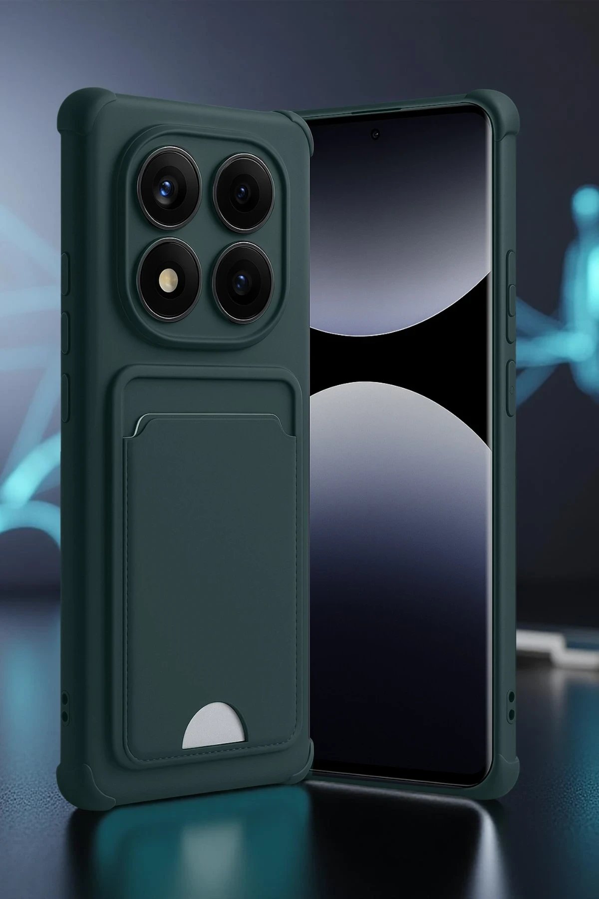 Xiaomi Redmi Note 14 Pro Plus Kelvin Kartvizitli Silikon - Koyu Yeşil-(5796)