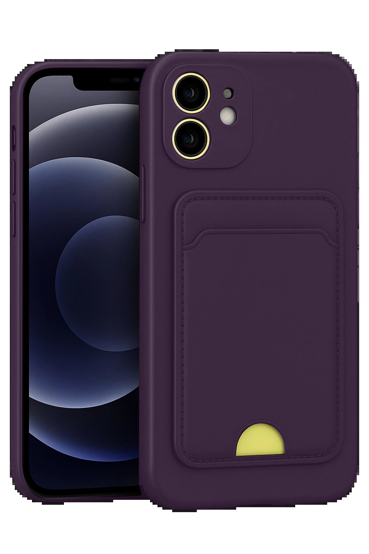 iPhone 11 Kılıf Kelvin Kartvizitli Silikon - Derin Mor-(5796)