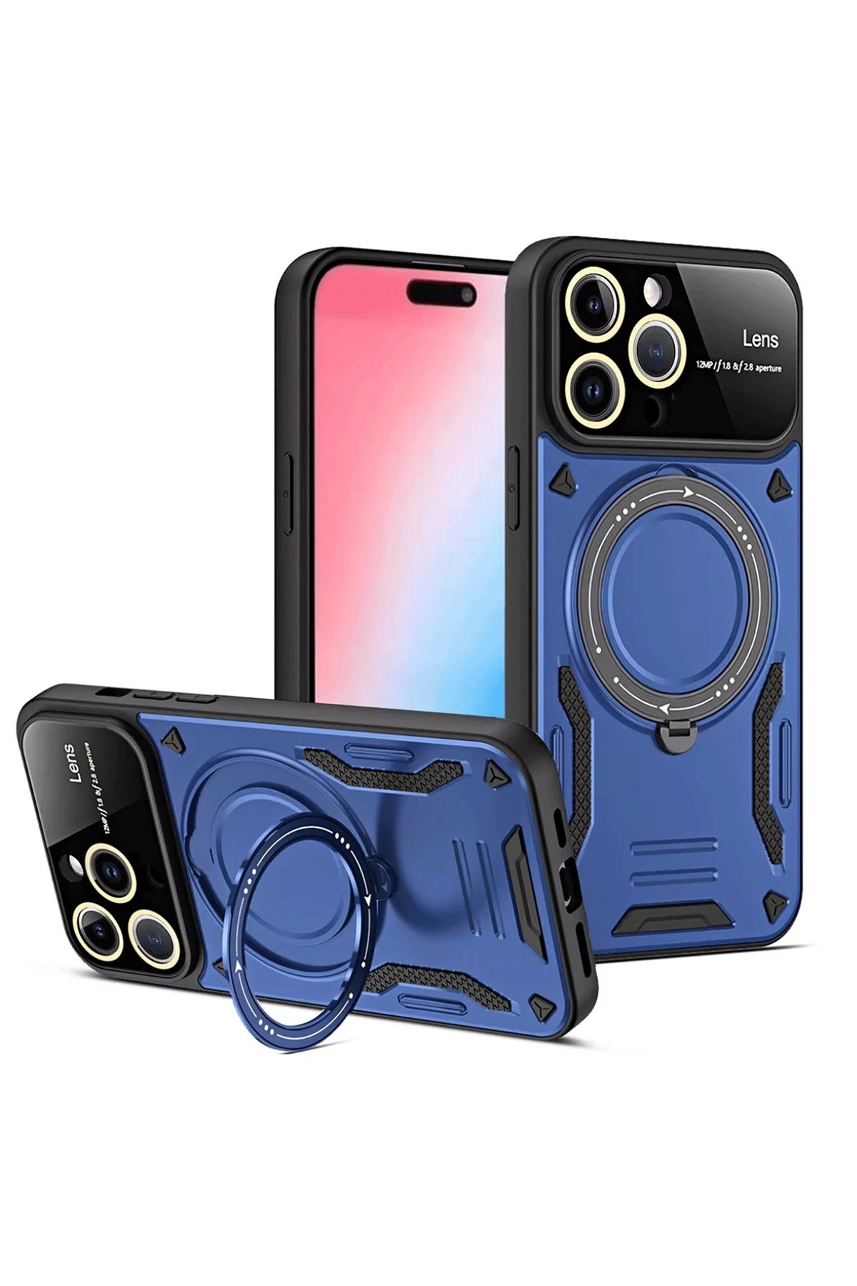 iPhone 15 Pro Joy Lens Standlı Kapak - Lacivert-(5796)