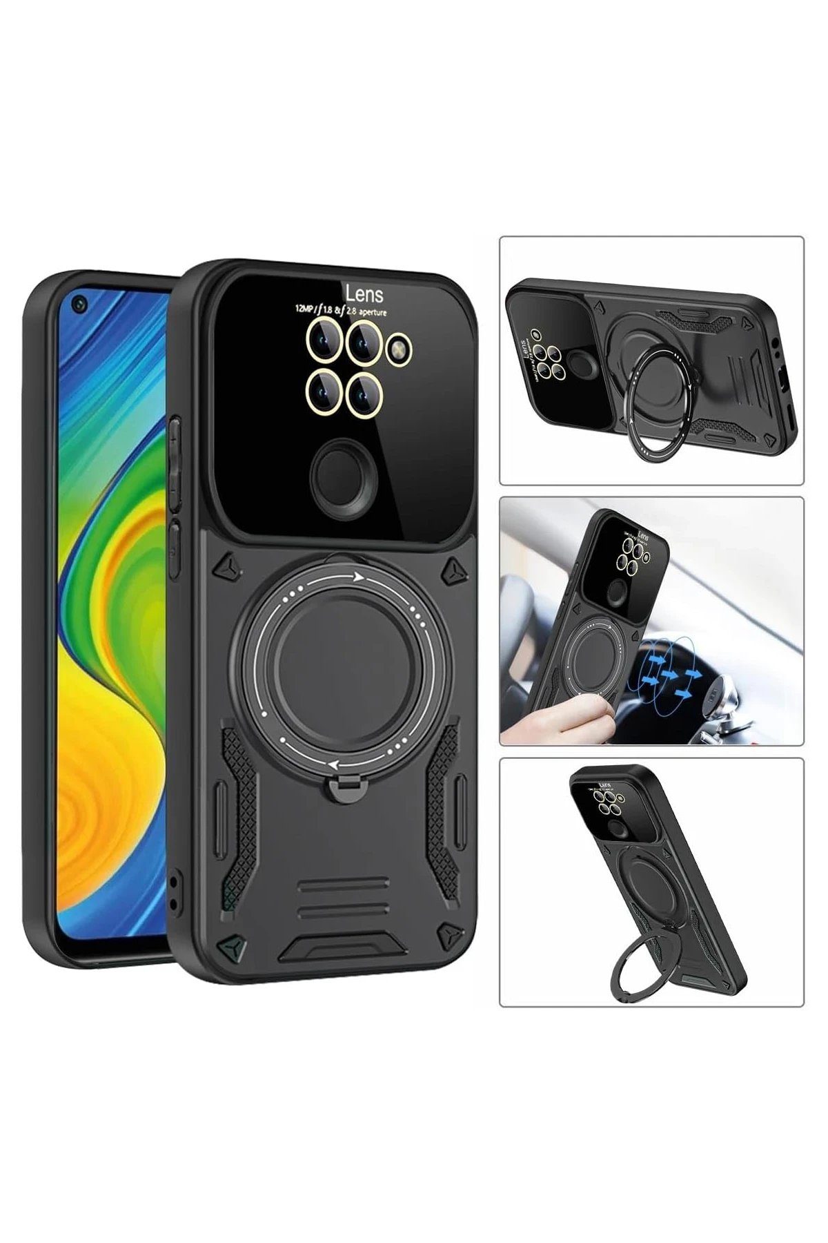 Xiaomi Redmi Note 9 Joy Lens Standlı Kapak - Siyah-(5796)