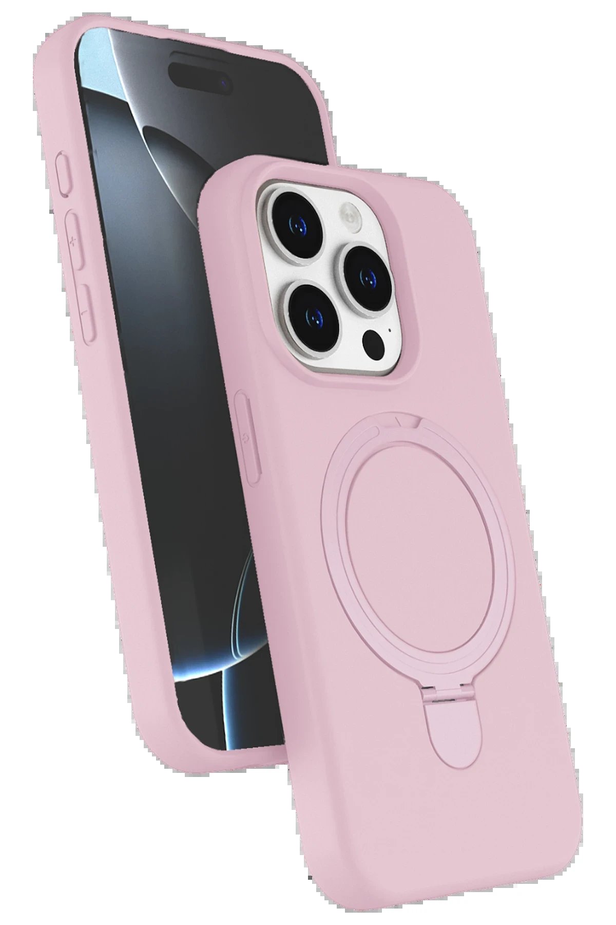 Apple iPhone 15 Pro Max Regal Magsafe Standlı Kapak - Açık Pembe-(5796)