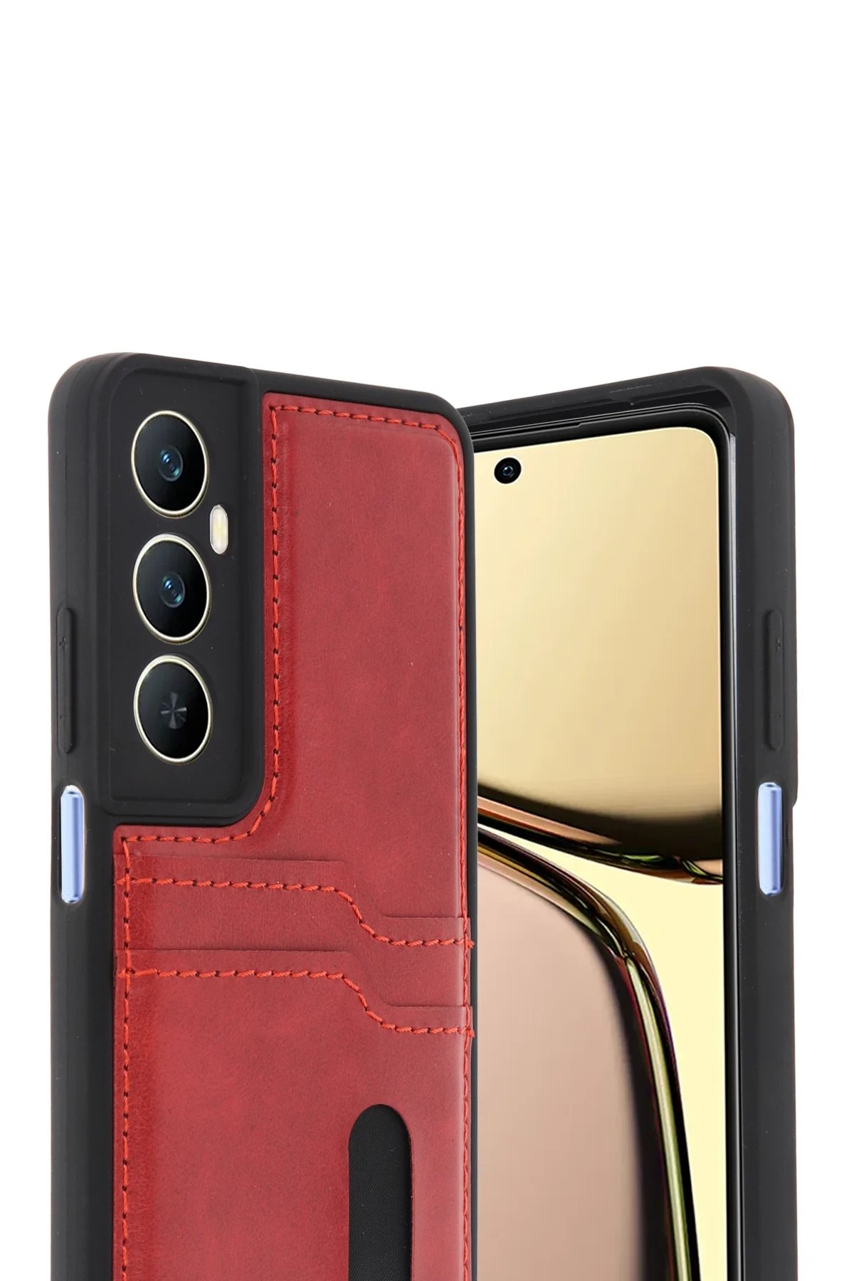 Realme C65 Sara Kartvizitli Deri Kılıf - Kırmızı-(5796)